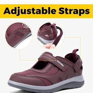 FitVille women’s red Diabetic shoe extra wide width Adjustable Strap size 8 NWT